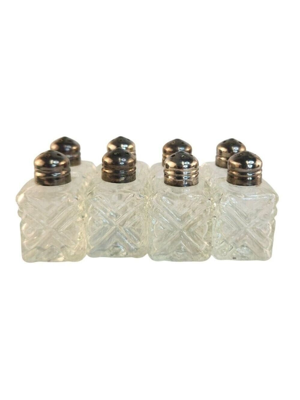 Set Of 8 Vintage Glass Salt & Pepper Shakers With Metal Lids